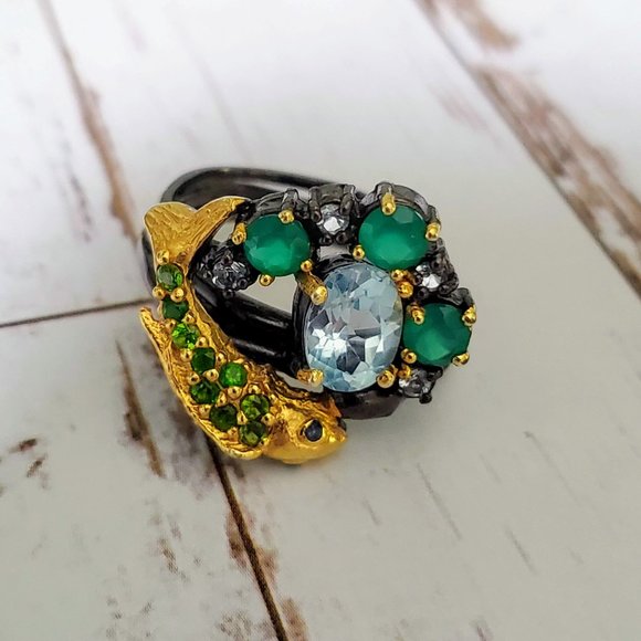 Goldfish in Pond Life Sterling & 14 kt Ring - Picture 6 of 9